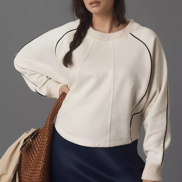 NWT Anthropologie Maeve Paneled Warm-Up Sweatshirt Cream White 1X | Poshmark