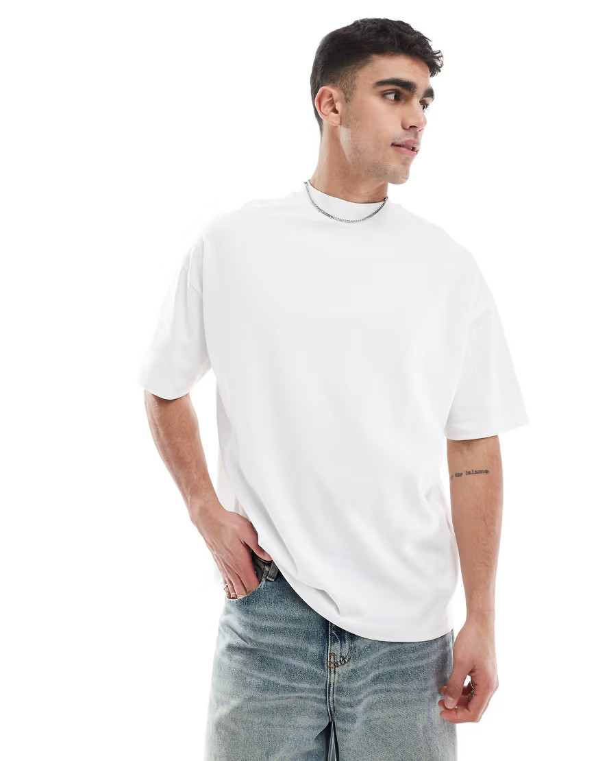 ASOS DESIGN heavyweight oversized high neck t-shirt in white | ASOS (Global)