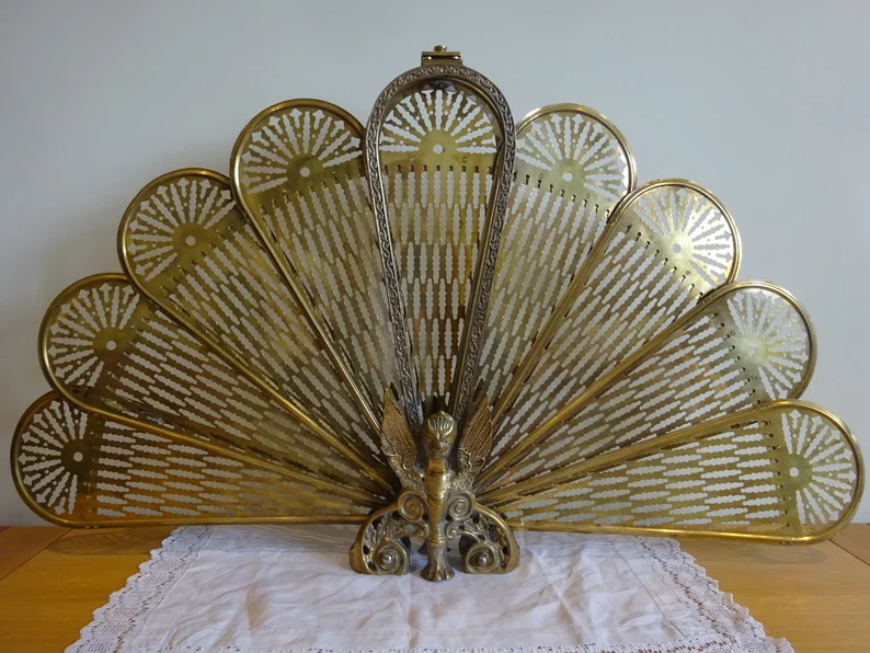 Vintage brass peacock fire screen/ 1950s  fantastic condition | Etsy (US)