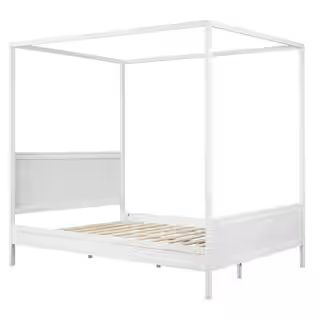 Polibi White Frame Queen Size Canopy Bed with Headboard and Footboard, Slat Support Leg MB-CBHFSS... | The Home Depot