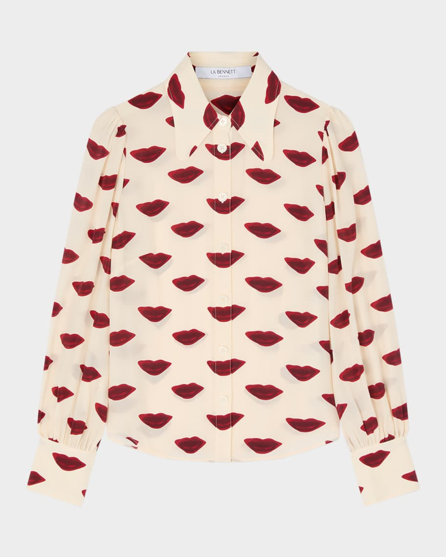 LK Bennett Sonya Lip-Print Silk Blouse | Neiman Marcus