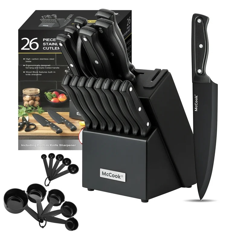 McCook DISHWASHER SAFE MC701 black Knife Sets of 26, Stainless Steel Kitchen Knives Block Set wit... | Walmart (US)