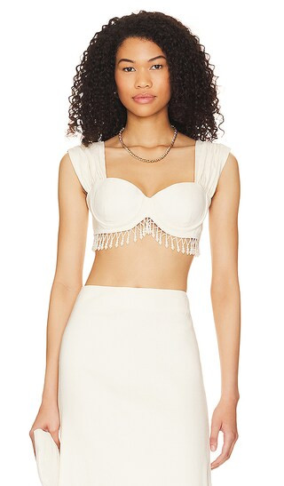 Perla Fringe Trim Bra Top in Pearl | Revolve Clothing (Global)