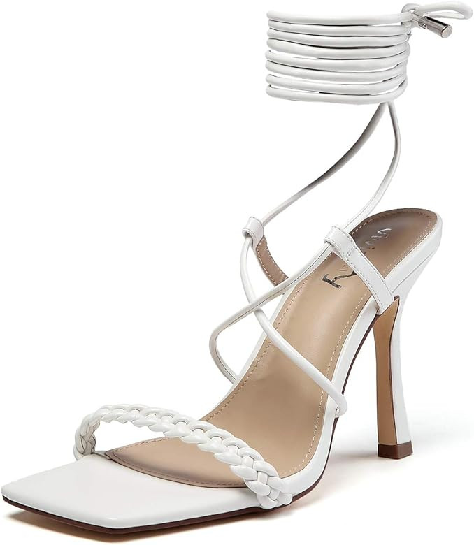 vivianly Women's Lace Up Sandals Weave Strappy Stiletto Heel | Amazon (US)