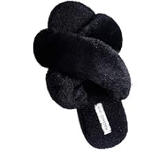 HALLUCI Women's Cross Band Soft Plush Fleece House Indoor or Outdoor Slippers | Amazon (US)