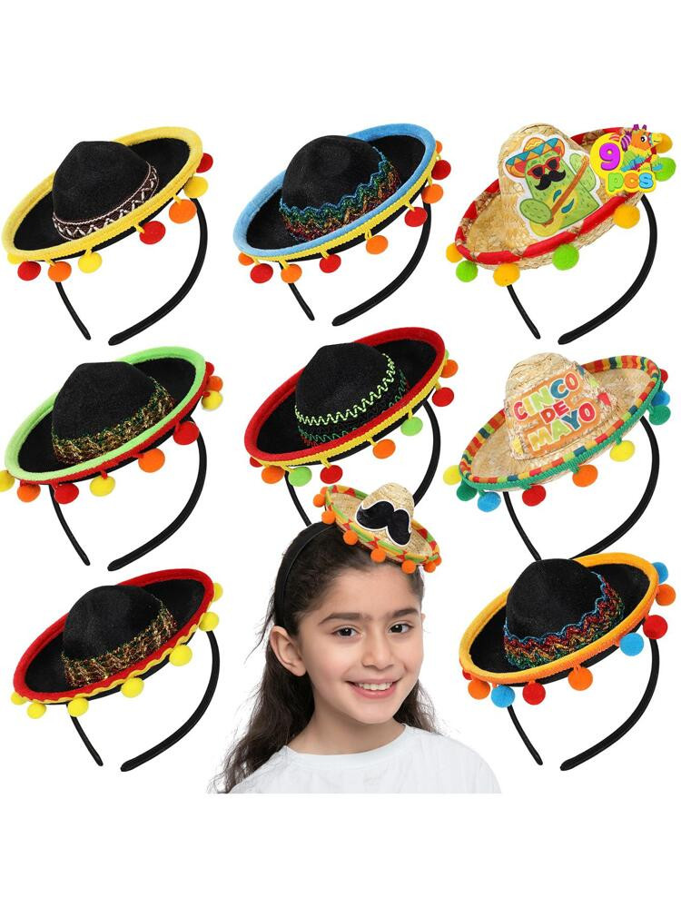JOYIN 9PCs Cinco De Mayo Fiesta Straw Sombrero Headband for Luau Event Photo Props & Mexican Them... | SHEIN