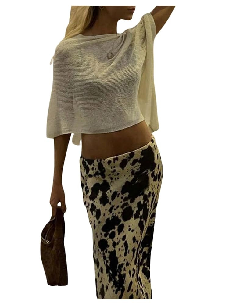 GORGLITTER Women's Sheer Poncho Top Cropped Sweater Crochet Shawl Wraps Bat Wing Pullover Knit To... | Amazon (US)