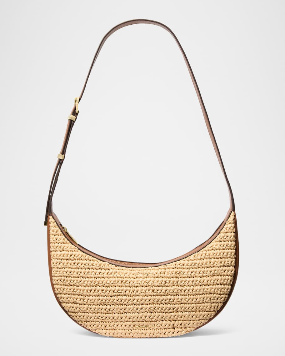 MICHAEL Michael Kors Avra Medium Raffia-Textured Crossbody Bag | Neiman Marcus