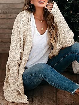 Saodimallsu Women's Chunky Popcorn Cardigan Oversized Open Front Boyfriend Batwing Long Sleeve Fu... | Amazon (US)