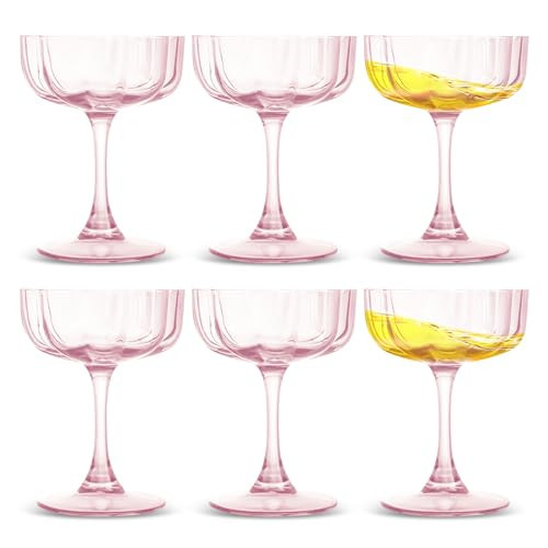 Cocktailgläser Set mit gewellten Blütenblättern (6 Stück), 200 ML Martini Gläser, Vintage-Stil Champagnerschale, Geriffelte Champagnergläser, Bar-Glaswaren, Geschenk für Geburtstags oder Hochzeits ﻿ | Amazon (DE)