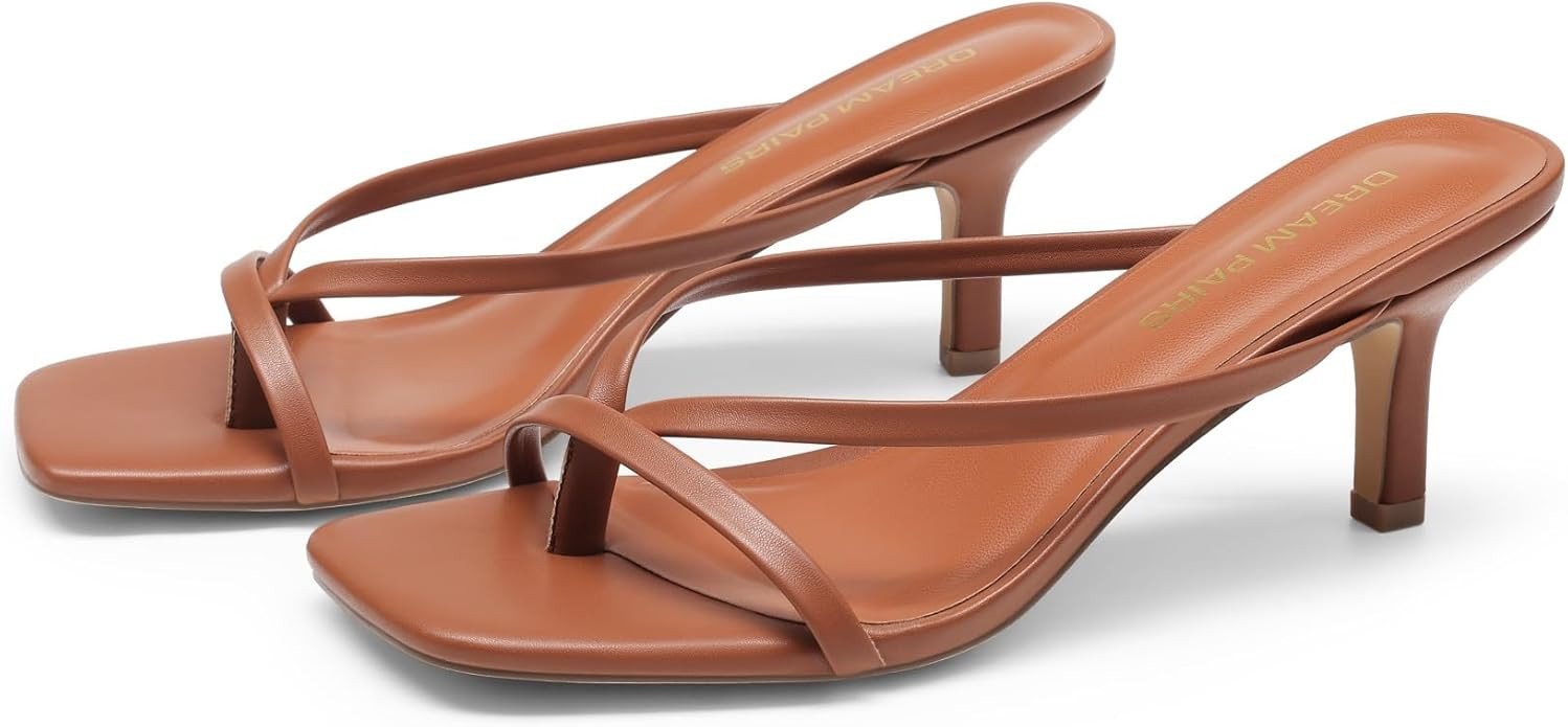 DREAM PAIRS Kitten Heels for Women Flip Flops Slip on Low Heels Open Square Toe Thong Heeled Stra... | Amazon (US)