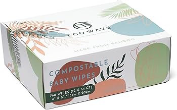 Eco Wave Baby Wipes, 100% Compostable Eco-Friendly Bamboo Wipes, Unscented, Hypoallergenic, Vegan... | Amazon (US)