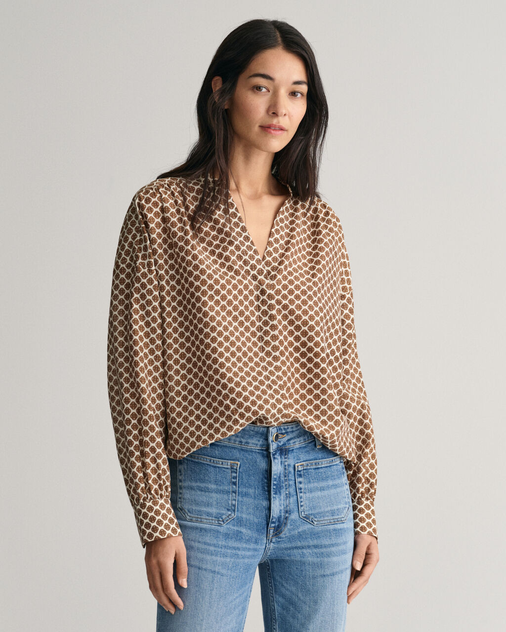 Monogram Print Cotton Silk Blouse - GANT | Gant