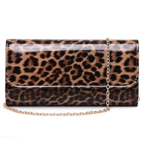 Patent Leather Envelope Clutch Womens Evening Handbag Stylish Shoulder Bag Purse for Christmas Wedding Party Prom (Leopard Print 018) | Amazon (US)