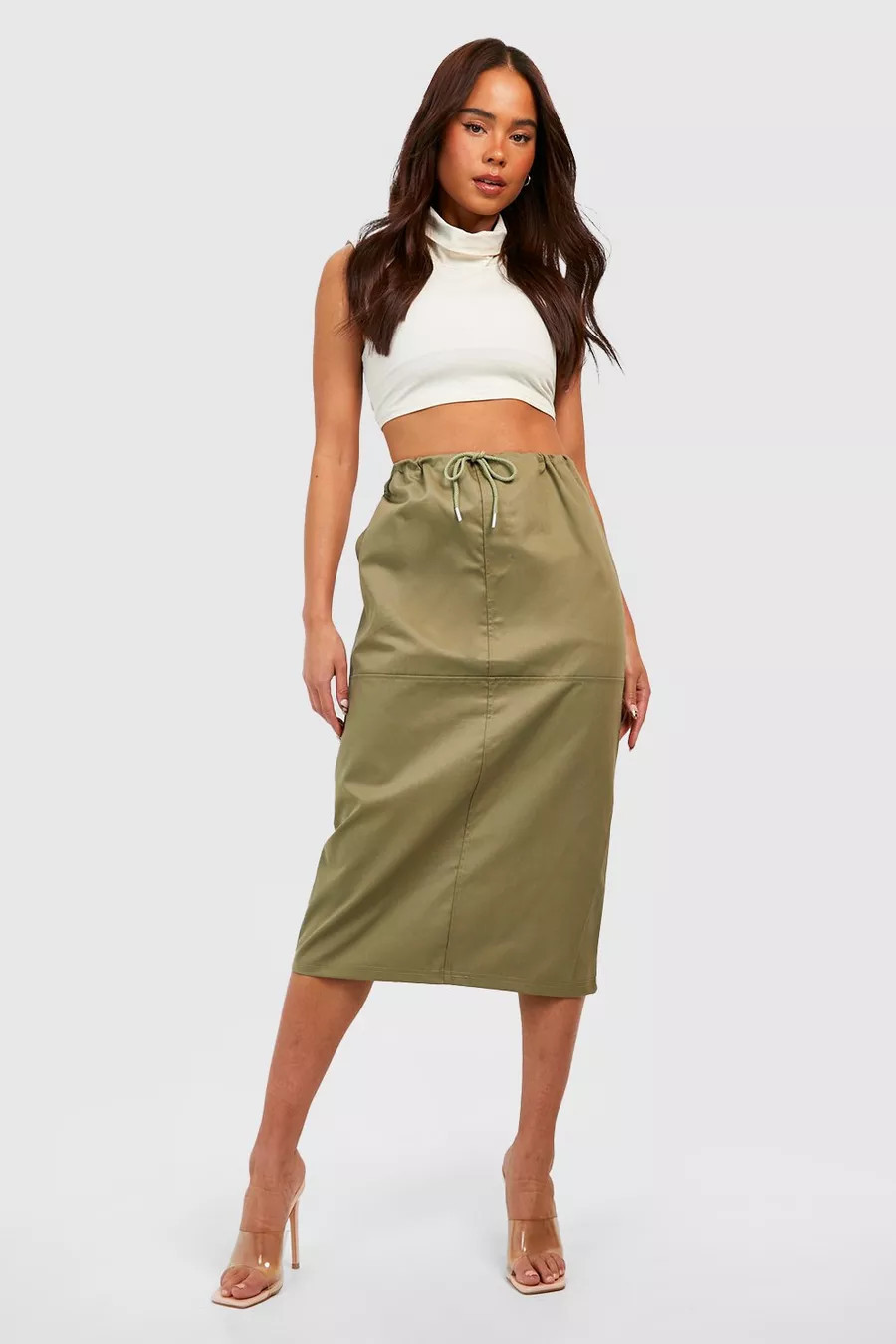 Petite Woven Drawcord Cargo Midaxi Skirt | Boohoo.com (UK & IE)