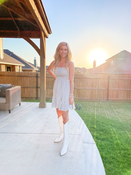 Gingham dress and white cowboy boots! 

Dolce vita solei boots -true to size and so comfortable!!
Fall style, concert outfit, western boots.

#LTKunder100 #LTKshoecrush #LTKstyletip