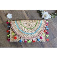 Colorful Tassel Straw Bag, Straw Clutch, Straw Bag, Boho Bag, Beach Bag, Summer Bag, Gift for Friend. | Etsy (US)