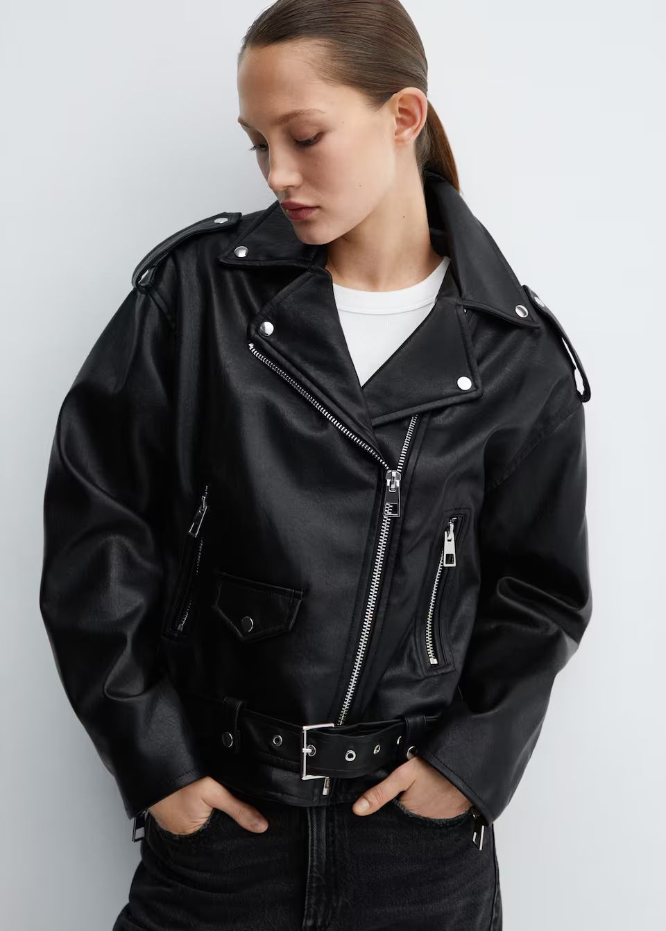 Leather-effect biker jacket -  Women | Mango United Kingdom | MANGO (UK)