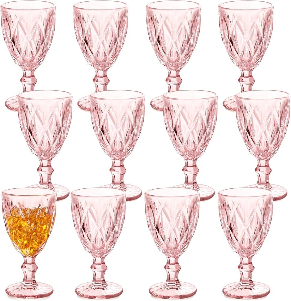 Yinder 12 Pack Glass Goblet Vintage Wine Goblet Embossed Glassware 10 oz Solid Color Glass Goblet... | Amazon (US)