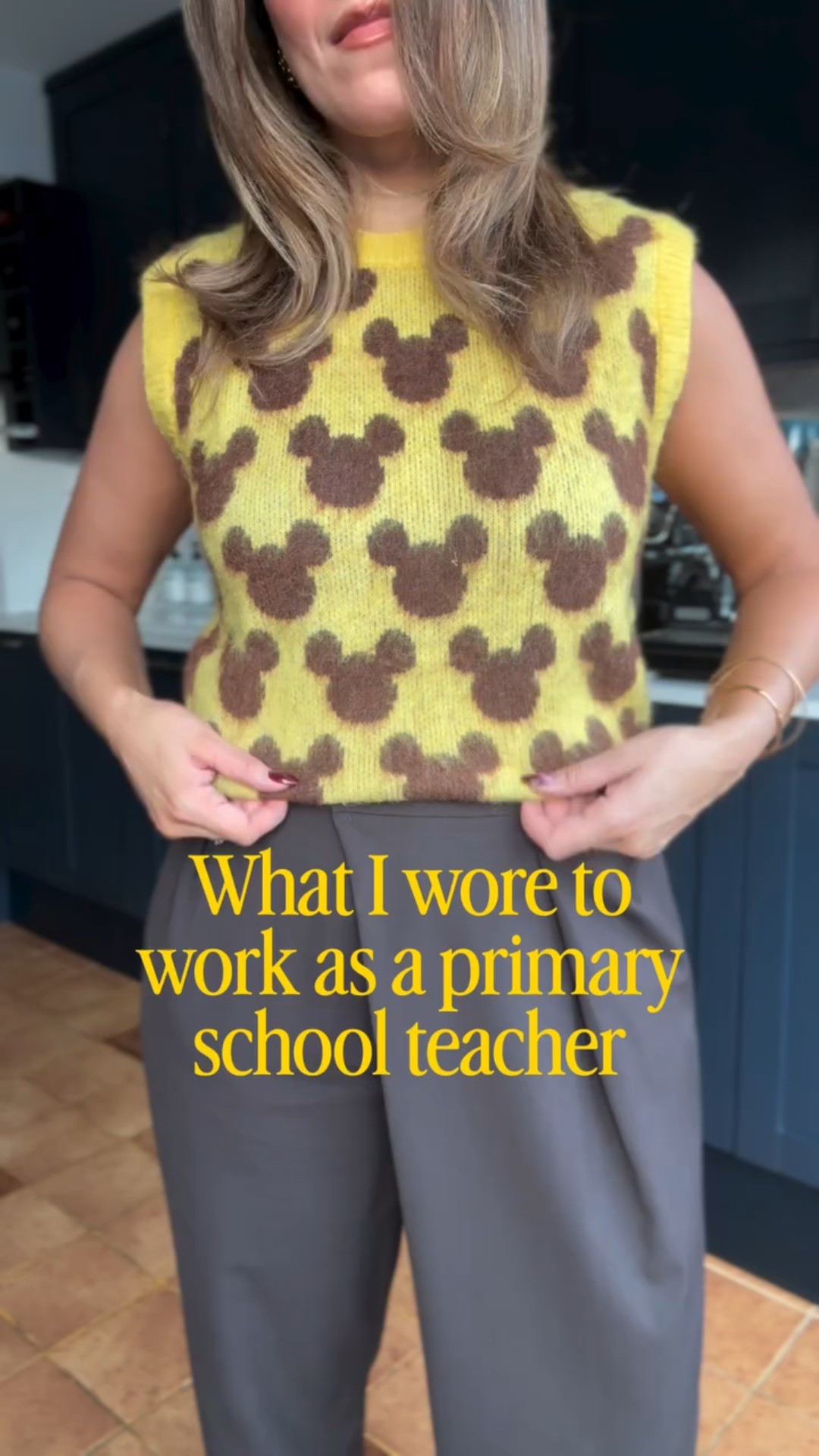 Today’s work outfit: yellow hues and chocolate browns.
Verdict from the kids? “You look like a mouldy banana.” 💛🤎🤣🤣

Knitted vest Zara x Harry Lambert Disney collection 
Trousers @asos 
Jacket @zara 
Trainers @onitsukatigereurope 

#WorkwearWithJoy #OOTDInspo #WhatMarieWears #PlayfulStyle #AutumnOutfits

yellow knit vest, zara vest, harry lambert disney, brown trousers asos, zara jacket, onitsuka tiger trainers, colourful workwear, autumn style inspiration, work outfits with personality