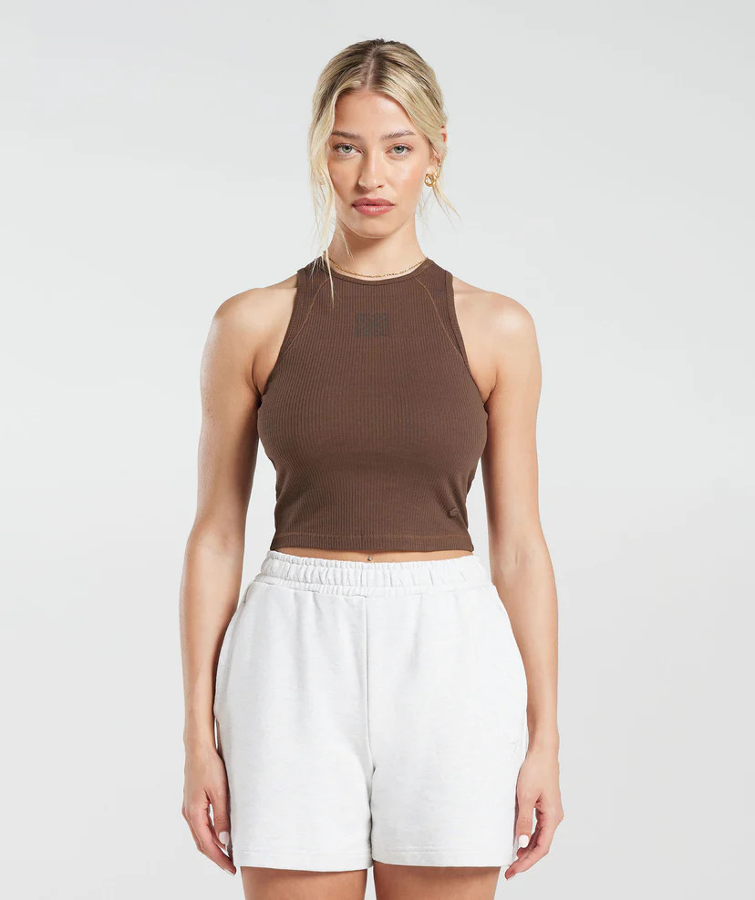 Gymshark Cotton Rib Midi Tank - Brown | Gymshark US
