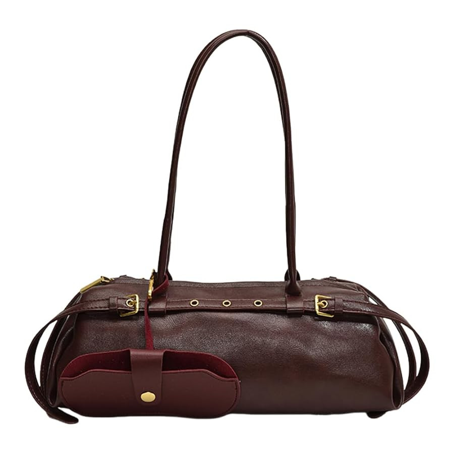 Boston Shoulder Bags for Women PU Leather Tote Bag Casual Bowling Bag Purse Retro Underarm Bag | Amazon (US)