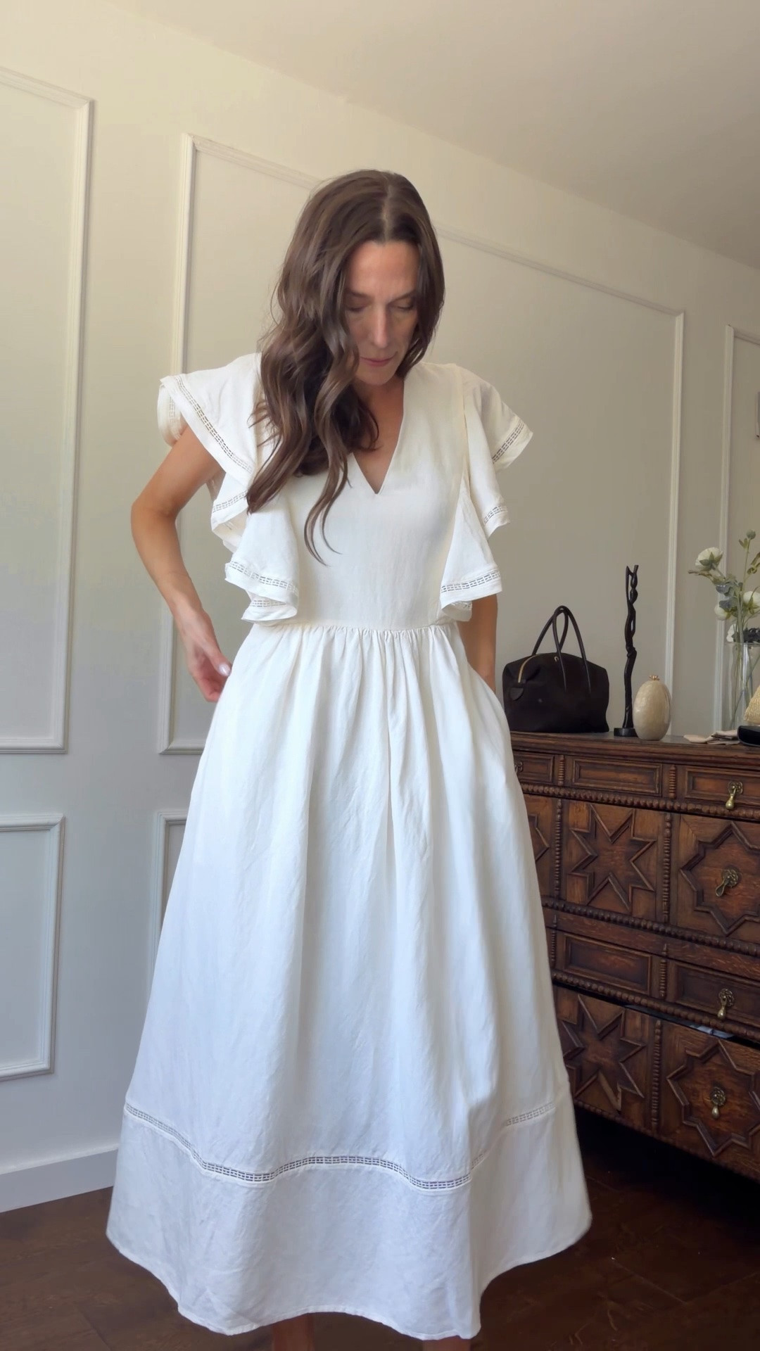 Blue and white striped dress, UK 8
Black linen top, UK 8
Striped linen trousers, UK 8 long
Pale yellow dress, UK 8
White mini dress, UK 8
White midi dress, UK 8
White tie top, UK 8
White jeans, 27 x 32
Blue linen shirt, S
Navy linen shirt, S
Black lace top, S
Beige bomber jacket, M
Off-white dress with frills, UK 8

#LTKsummer #LTKdresses #LTKstyletip