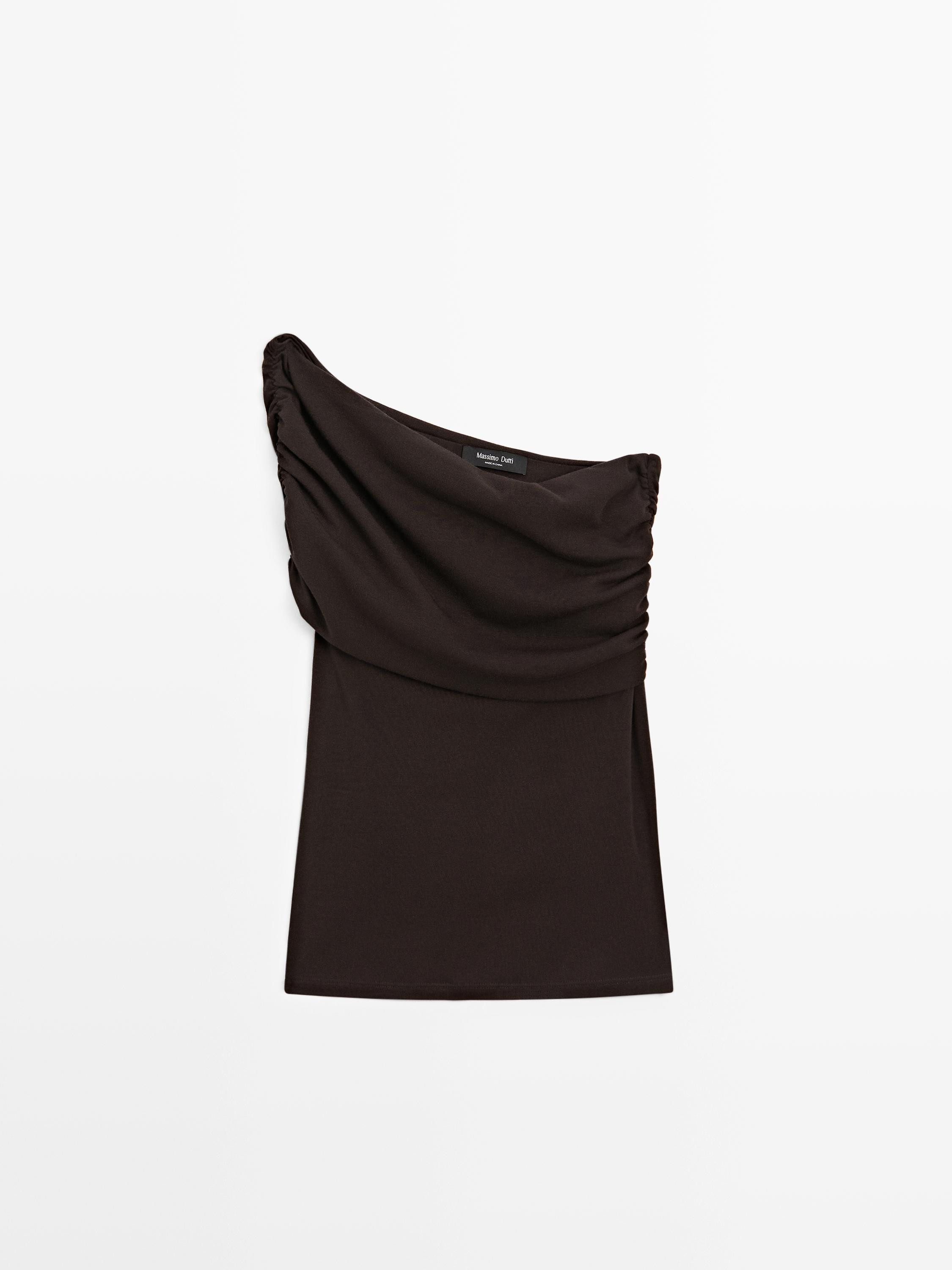 Asymmetric top with draped neckline | Massimo Dutti UK