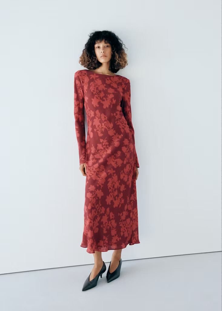 Flowy printed dress red - Women - 4 - MANGO | Mango (US/MX/AU)