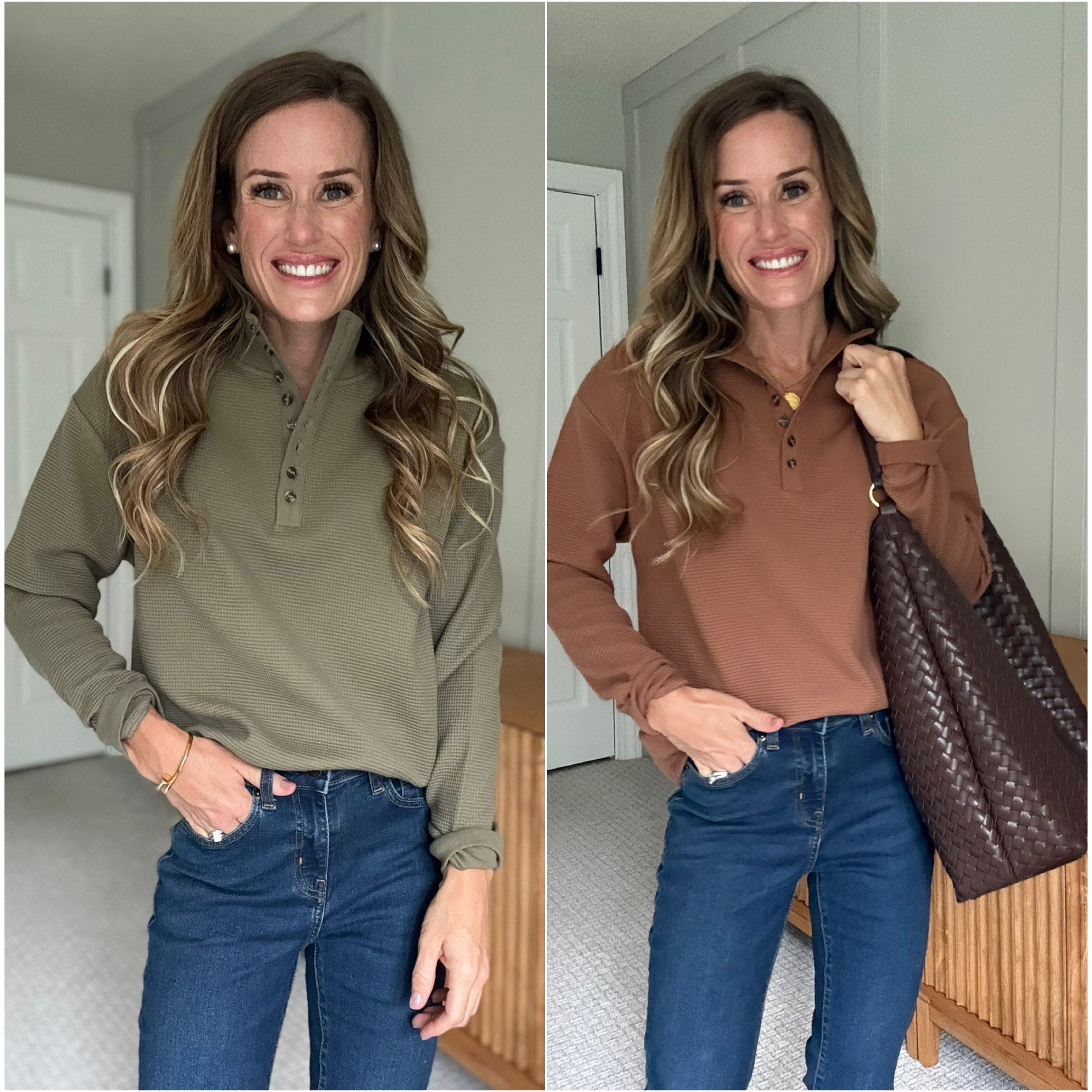 Can we talk about these waffle-knit tops?! So soft, so cozy, and the colors (this olive and this camel) are perfect for fall. These are the kind of pieces you'll reach for on repeat all season. Deals are live right now live 10/5-10/11! #WalmartPartner @Walmart