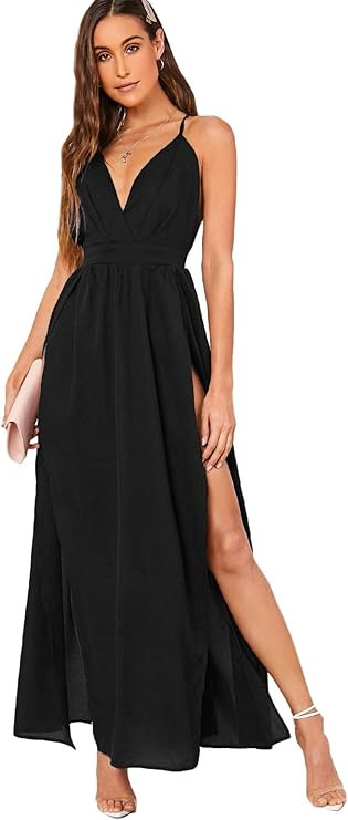 Floerns Women's V Neck Spaghetti Strap Backless Split Cocktail Party Maxi Long Dress | Amazon (US)