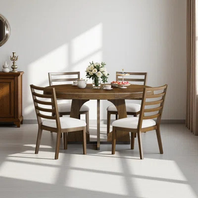 Round Dining Table For 4 With Chairs Set, Extendable Dining Table Set With 16" Removable Middle Leaf, 5 Piece Retro Dining Table Set Unique Geometric | Wayfair North America