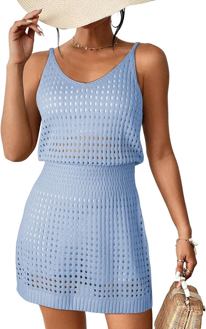 Dokotoo Summer Crochet Hollow Out Knit Beach Bathing Suit Swim Cover Ups Cruise Outfits Vacation ... | Amazon (US)