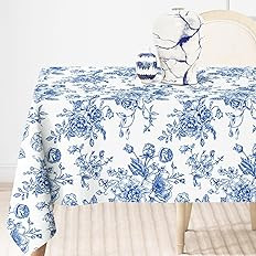 AnyDesign Vintage Floral Tablecloth Rectangle Blue Flower Fabric Table Cloth Washable Flower Tabl... | Amazon (US)