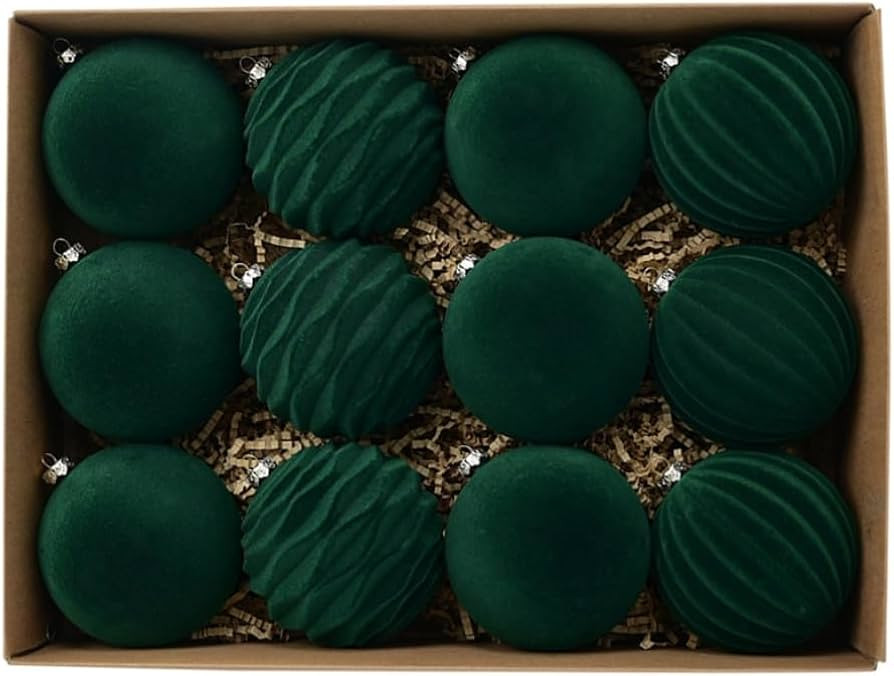 Jlong 12 Pcs Velvet Christmas Ornaments Balls Flocked Christmas Tree Ball Hanging Ornaments Shatt... | Amazon (US)
