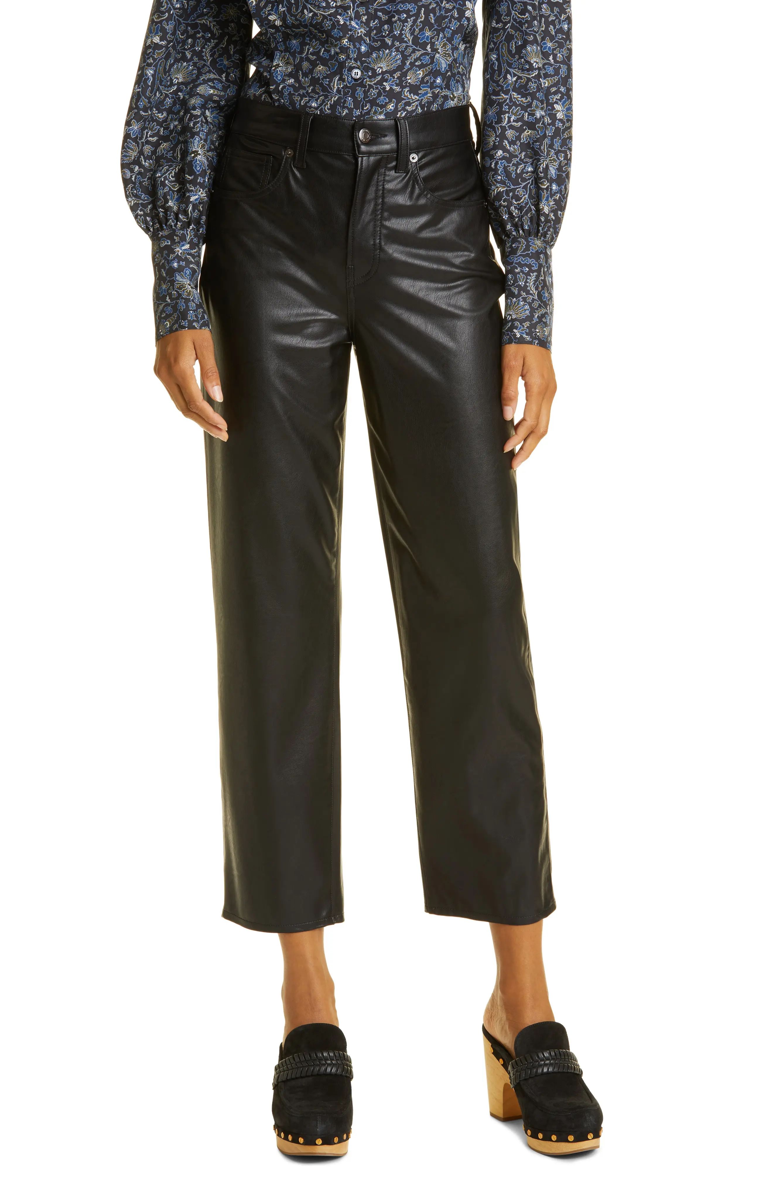 Veronica Beard Ryleigh High Waist Slim Straight Faux Leather Pants, Size 24 in Black at Nordstrom | Nordstrom