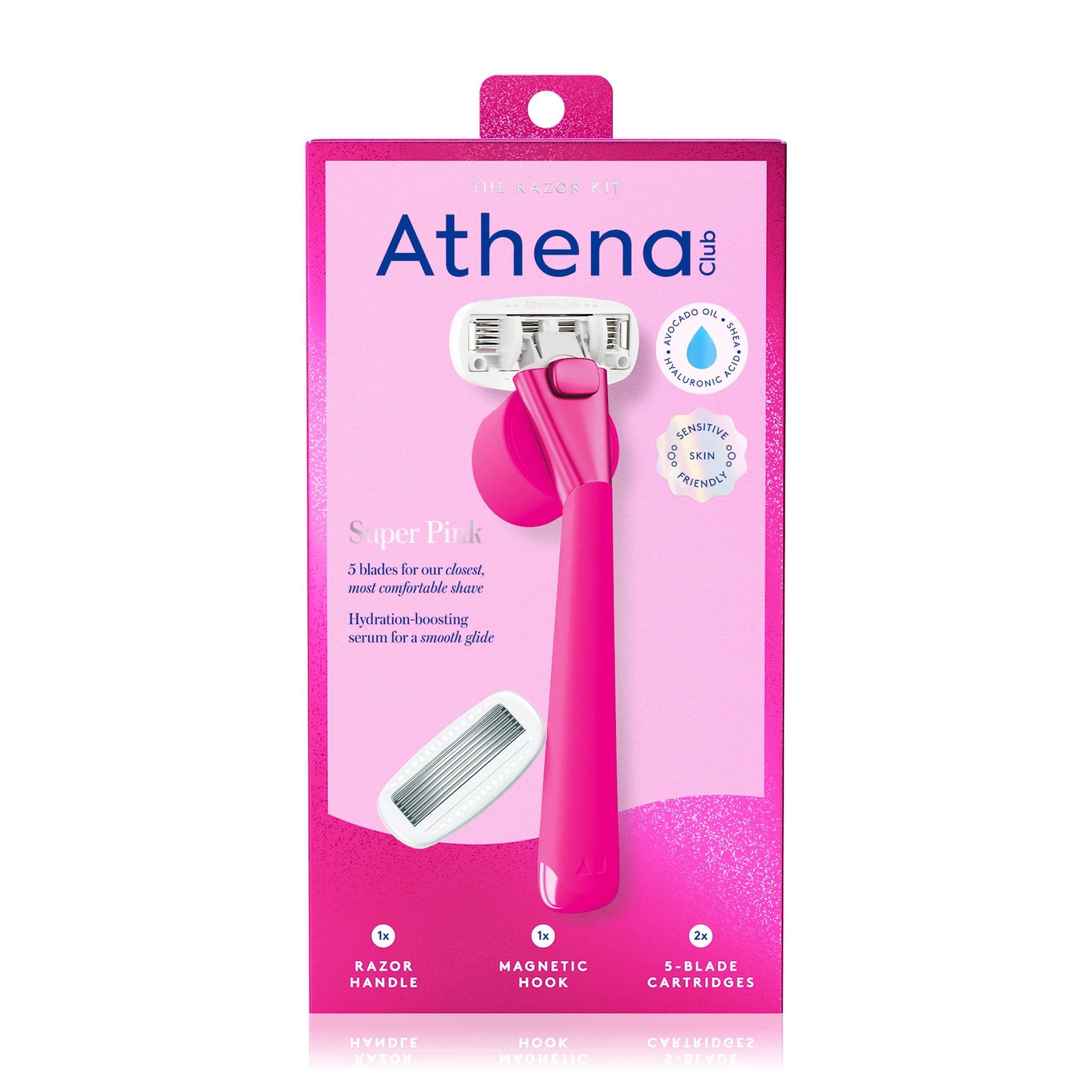 Athena Club 5-Blade Women's Razor Kit - 1 Handle, 2 Blade Refills, Magnetic Hook - Super Pink | Walmart (US)