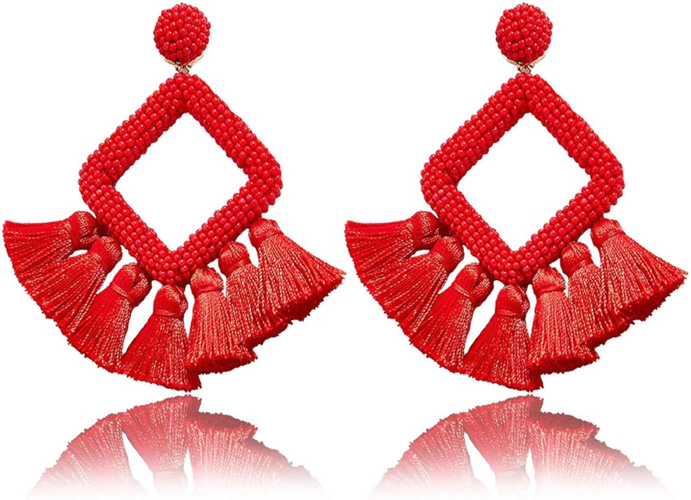 Beaded Tassel Earrings Statement Handmade Bohemian Beaded Dangle Earrings for Women Wedding Brida... | Amazon (US)