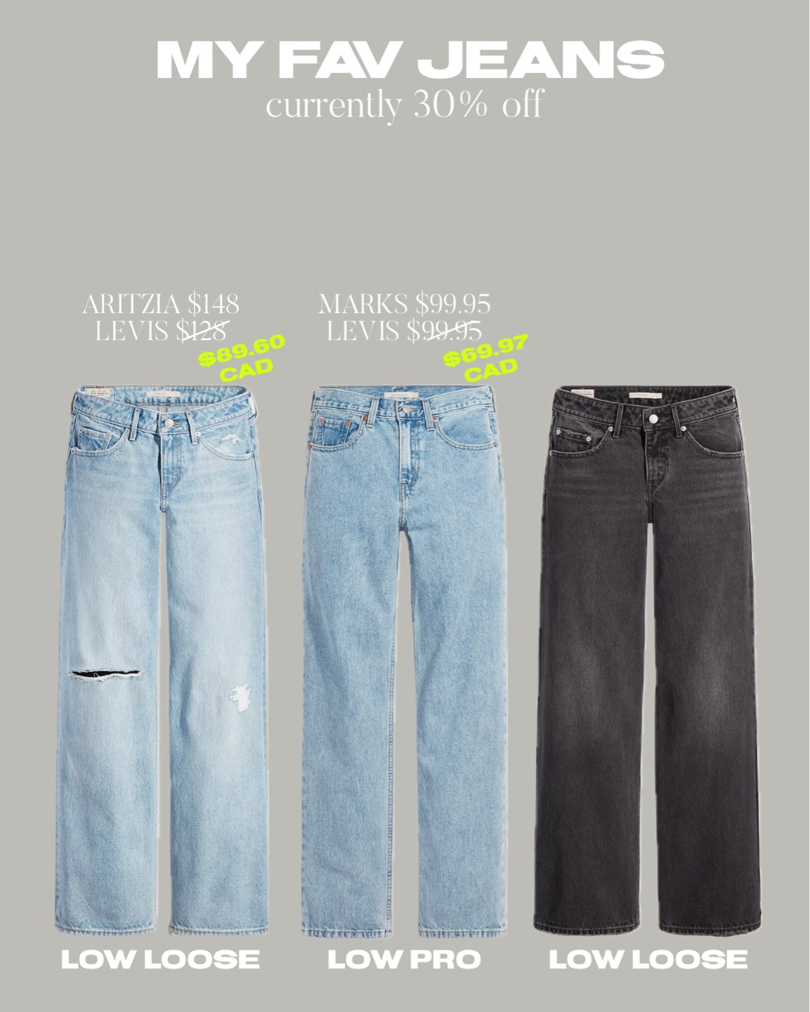 my current jeans on repeat are 30% off at levi.com 

29 waist for low pro
30 waist for low loose (for baggier fit)

#LTKsalealert #LTKstyletip #LTKfindsunder100