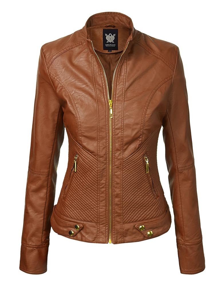 Lock and Love Women's Faux Leather Moto Biker Jacket Coat with Removable or Non-Removable Hood | Amazon (US)