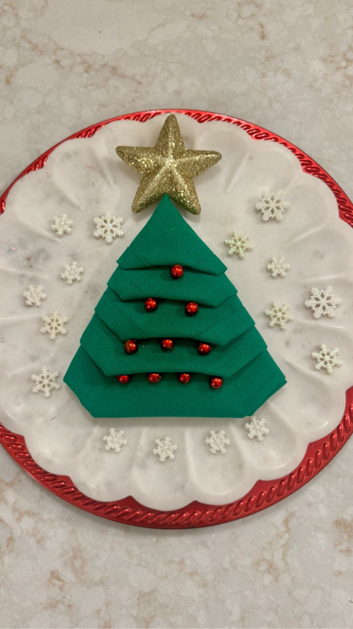 A festive touch for your holiday table! 🎄✨ This Christmas tree napkin fold is such an easy way to elevate your place settings and add a little sparkle to your seasonal hosting. Perfect for Christmas dinners, holiday parties, or creating that cozy, magical home vibe. Linked my favorite napkins, holiday plates, and table accents to help you recreate the look! ❄️❤️

#LTKHoliday #LTKHome #LTKTabletop #LTKSeasonal #LTKHosting #LTKDIY #LTKDecor #LTKHolidayHome #LTKEntertaining #LTKFinds #LTKChristmas #LTKGiftGuide #LTKHomeDecor #LTKInspo #LTKUnder50

#LTKSeasonal #LTKHoliday #LTKHome