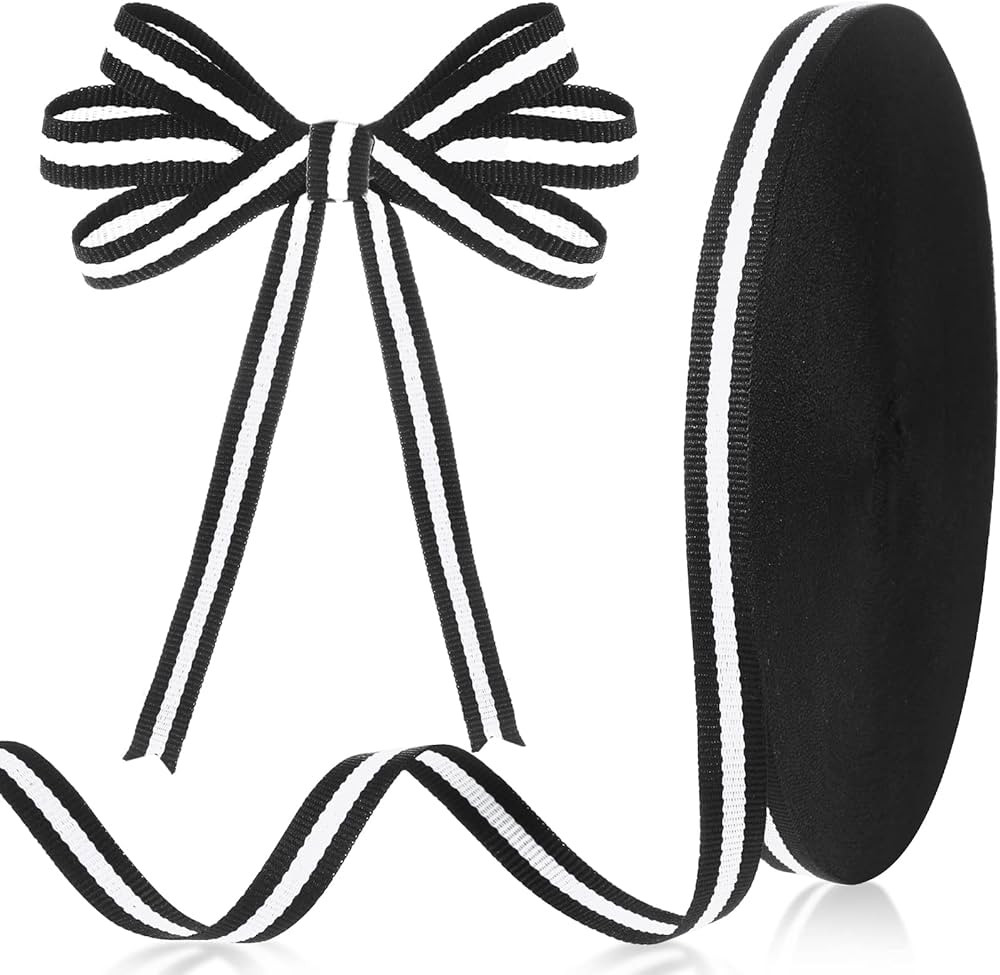 Eowppue 50 Yard Black and White Striped Grosgrain Ribbon Polyester Fabric Use for Wedding DIY Fav... | Amazon (CA)