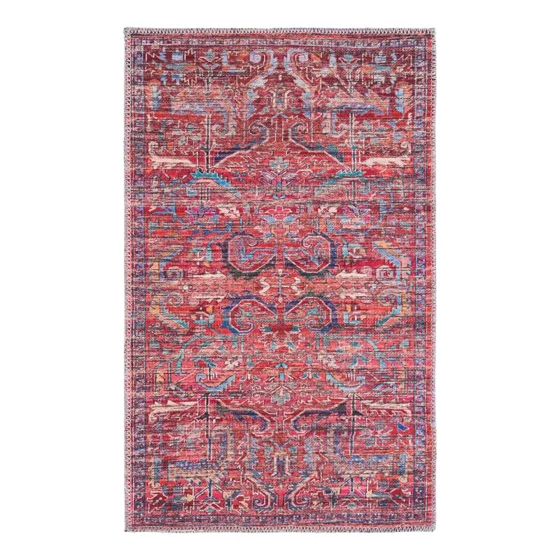 Haglund Machine Woven / Power Loomed Performance Rust Red/Blue Machine Washable Rug | Wayfair North America