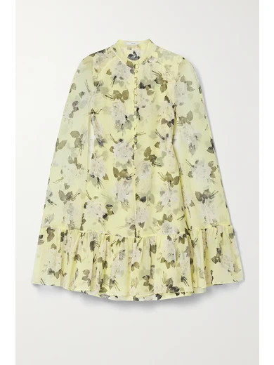 Erdem - Constantine Cape-effect Floral-print Silk-voile Mini Dress - Pastel yellow | NET-A-PORTER (US)