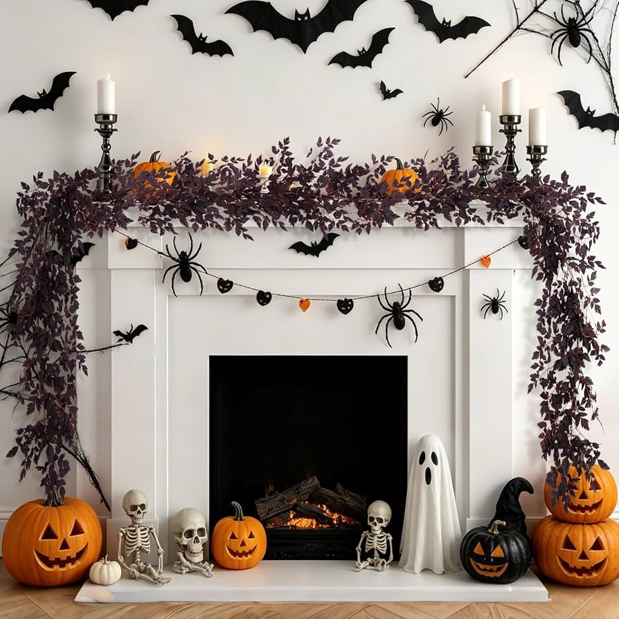 2 Pack 9 Ft Fall Garlands, Plum Cimicifuga Seeded Halloween Decor | Amazon (US)