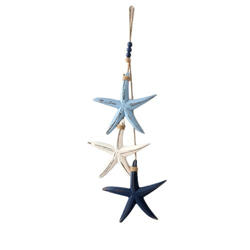 Mediterranean Nautical Wall Hanging Decor, Wooden Starfish and Fish Hanging Ornament, Coastal Beach Style Rope Decor for Home, Cafe, Restaurant, Bathroom, Ocean Theme Wall Art (Star) | Amazon (US)