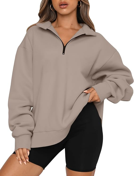 Trendy Queen Womens Oversized Sweatshirts Fall Sweaters Fashion Hoodies Half Zip Pullover Long Sl... | Amazon (US)