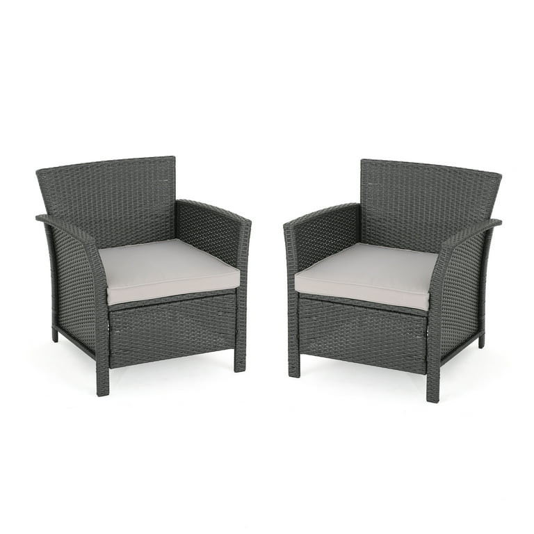 Anton Outdoor Wicker Club Chairs with Cushions, Set of 2, Gray, Silver | Walmart (US)