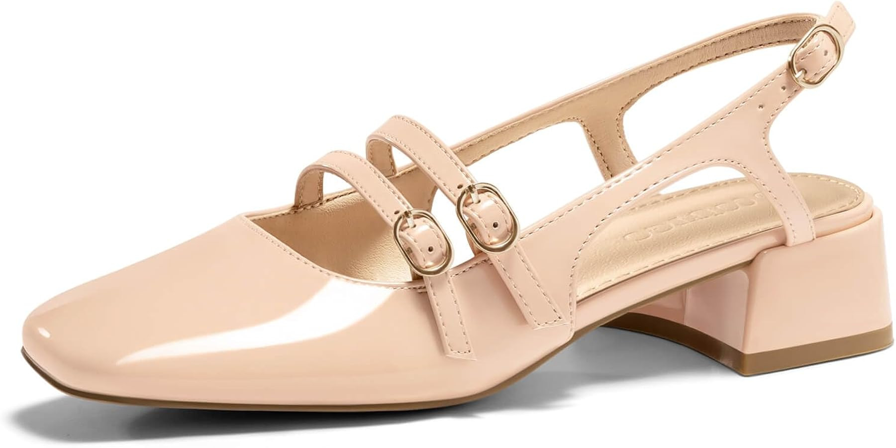 Coutgo Womens Mary Jane Chunky Low Heels Slingback Pumps Closed Square Toe Wedding Dress Shoes | Amazon (US)