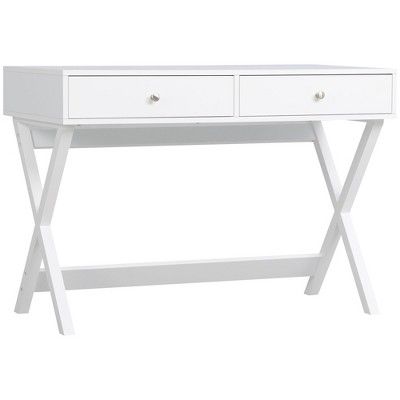 HOMCOM Modern Writing Desk, White Computer Desk, Vanity Makeup Table with Two Drawers, X-shaped L... | Target
